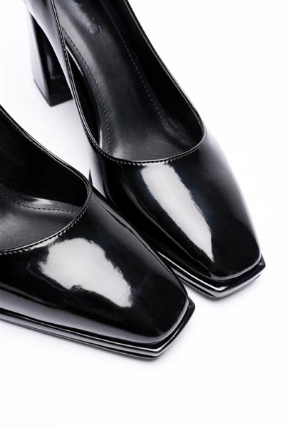 Kadın Rugan Deri Kalın Topuklu 7.5 cm Platformlu Siyah Seriva