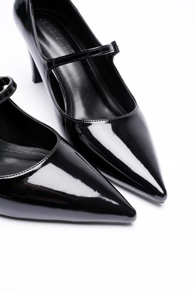 Kadın Rugan Deri Topuklu Ayakkabı 6.5cm Siyah Belora