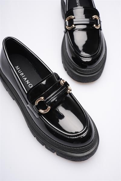 Kadın Rugan Loafer Oxford Kalın Comfort Tabanlı  Toka Detaylı Siyah Auren