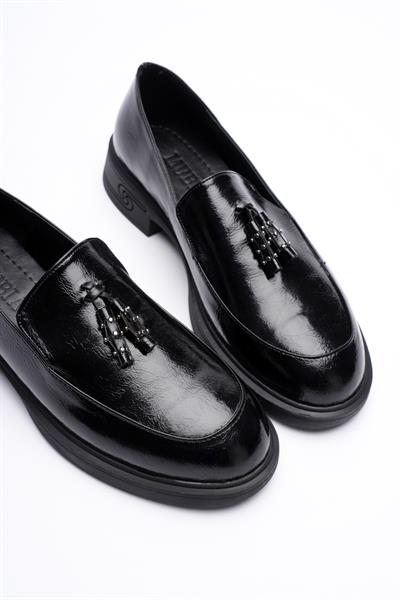 Kadın Rugan Loafer Püsküllü Siyah Riva