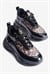 Kadın Rugan Sneaker Leopar File Detaylı Kalın Tabanlı Bağcıklı Marsia Siyah