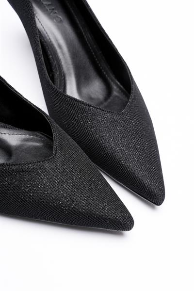 Kadın Siyah Sim Galvaniz Topuklu Ayakkabı 6 cm Sivri Burunlu Kiera