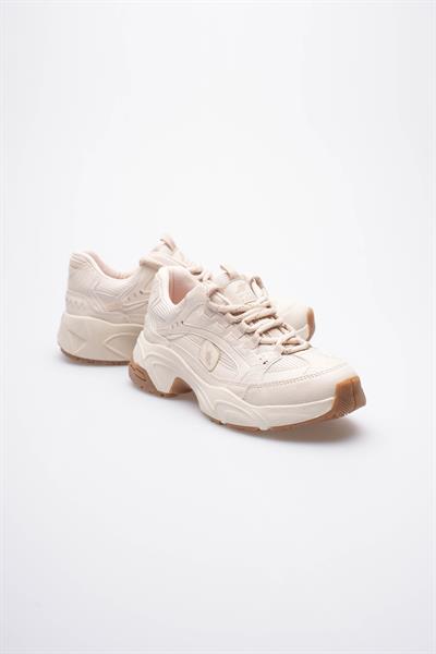Kadın Sneaker File Baskılı Kalın Tabanlı Bej Rivex