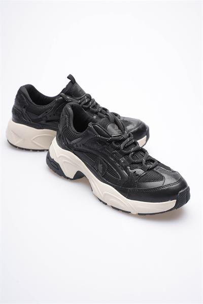 Kadın Sneaker File Baskılı Kalın Tabanlı Siyah Rivex