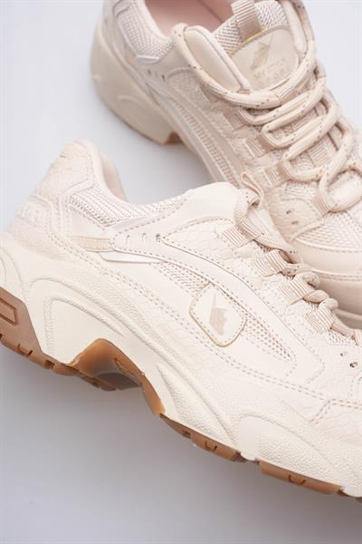 Kadın Sneaker File Baskılı Kalın Tabanlı Bej Rivex