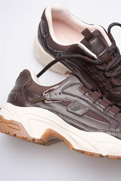 Kadın Sneaker File Baskılı Kalın Tabanlı Kahve Rivex