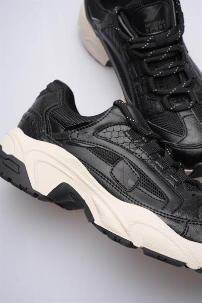 Kadın Sneaker File Baskılı Kalın Tabanlı Siyah Rivex