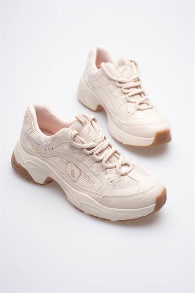 Kadın Sneaker File Baskılı Kalın Tabanlı Bej Rivex