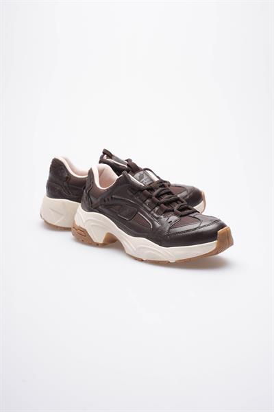 Kadın Sneaker File Baskılı Kalın Tabanlı Kahve Rivex