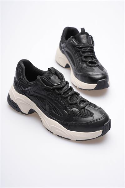Kadın Sneaker File Baskılı Kalın Tabanlı Siyah Rivex