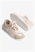 Kadın Sneaker File Detaylı Çiçek İşlemeli Spor Ayakkabı Floren Bej
