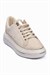 Kadın Sneaker Kadife Desenli Gold Detaylı Kalın Tabanlı Spor Ayakkabı Lilium Bej