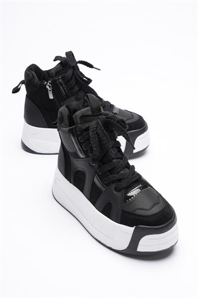 Kadın Spor Bot Fermuarlı Kalın Tabanlı 6 cm Siyah Frost 