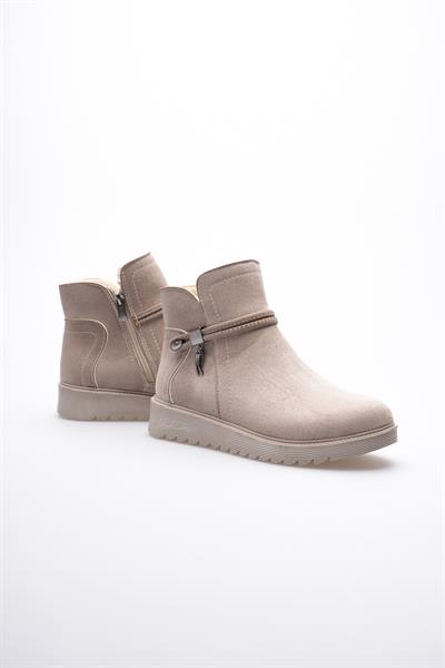 Kadın Süet Bot Fermuarlı Platin Detaylı Vizon Solvia