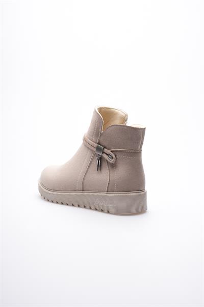 Kadın Süet Bot Fermuarlı Platin Detaylı Vizon Solvia