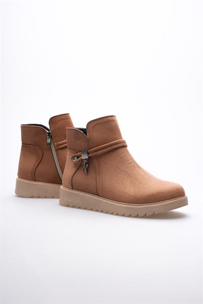 Kadın Süet Bot Fermuarlı Platin Detaylı Taba Solvia