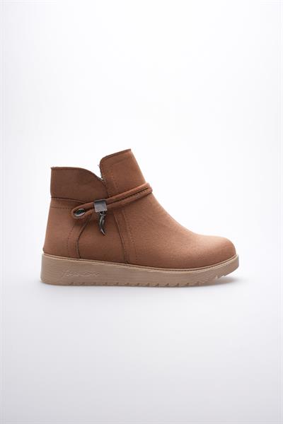 Kadın Süet Bot Fermuarlı Platin Detaylı Taba Solvia