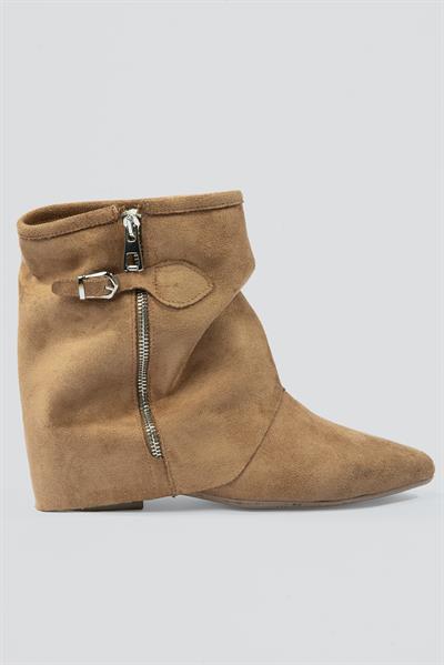 Kadın Süet Bot Fermuarlı Tokalı Taba Armela