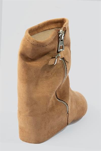 Kadın Süet Bot Fermuarlı Tokalı Taba Armela