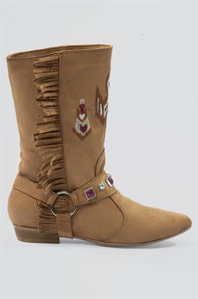 Kadın Süet Bot İşlemeli Püskül Detaylı Taba Tessa