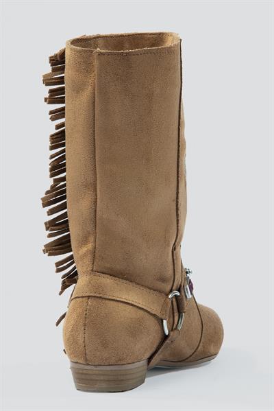 Kadın Süet Bot İşlemeli Püskül Detaylı Taba Tessa