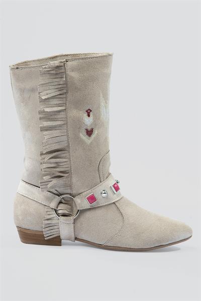 Kadın Süet Bot İşlemeli Püskül Detaylı Bej Tessa