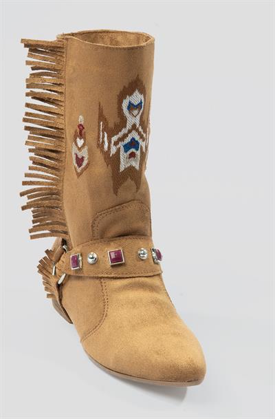 Kadın Süet Bot İşlemeli Püskül Detaylı Taba Tessa