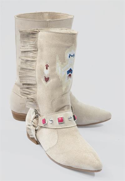 Kadın Süet Bot İşlemeli Püskül Detaylı Bej Tessa