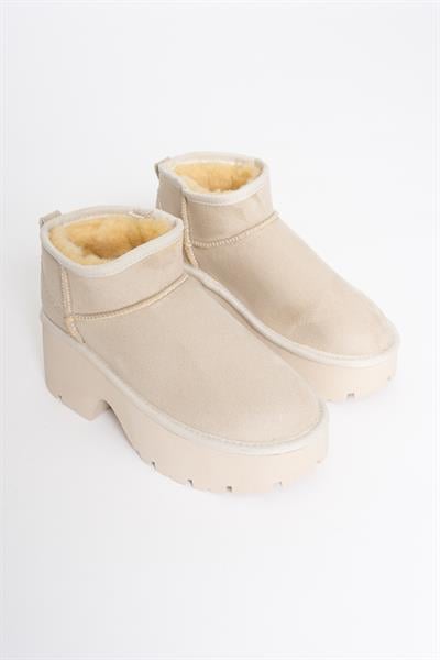 Kadın Süet Bot Kalın Topuklu Bej Ria