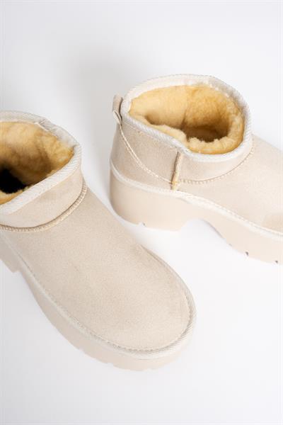 Kadın Süet Bot Kalın Topuklu Bej Ria