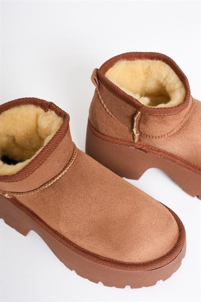 Kadın Süet Bot Kalın Topuklu Taba Ria