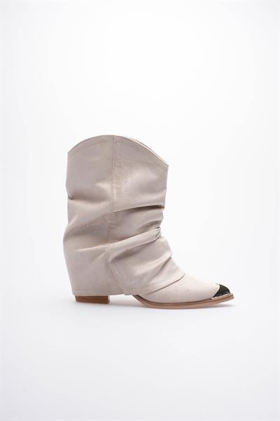 Kadın Süet Bot Körüklü Çekme Platin Detaylı Western Bej Milora