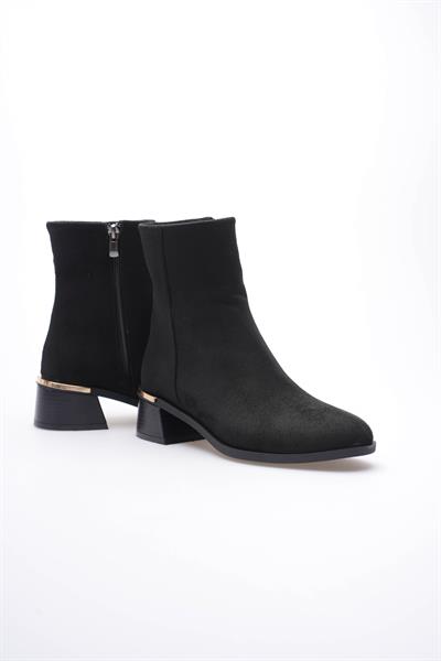 Kadın Süet Bot Topuklu Gold Detaylı Femuarlı Siyah Elaris