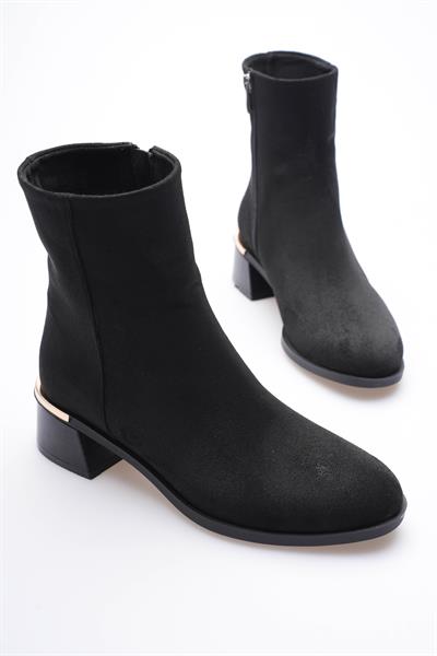 Kadın Süet Bot Topuklu Gold Detaylı Femuarlı Siyah Elaris