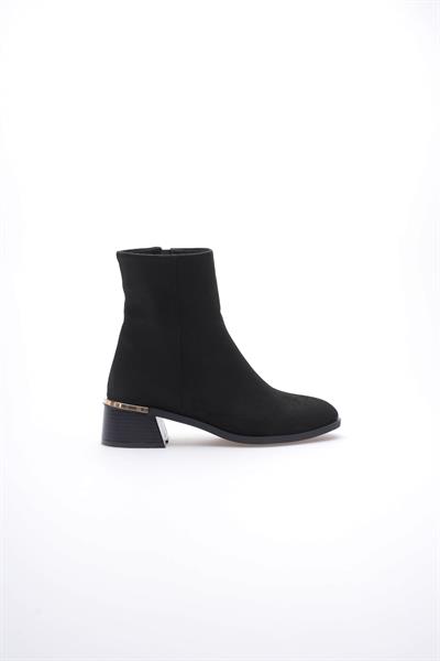 Kadın Süet Bot Topuklu Gold Detaylı Femuarlı Siyah Elaris