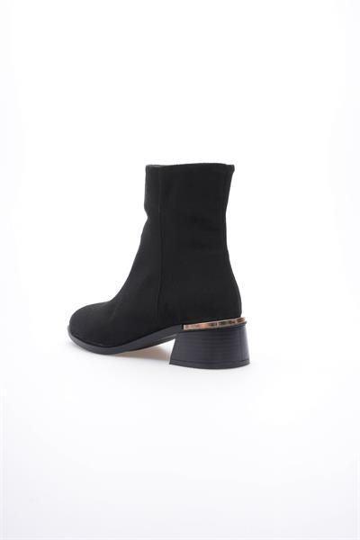 Kadın Süet Bot Topuklu Gold Detaylı Femuarlı Siyah Elaris