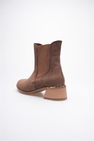 Kadın Süet Bot Topuklu Lastikli Gold Detaylı Kahve Calina