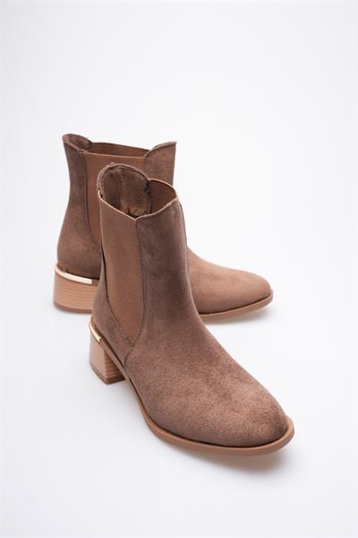 Kadın Süet Bot Topuklu Lastikli Gold Detaylı Kahve Calina