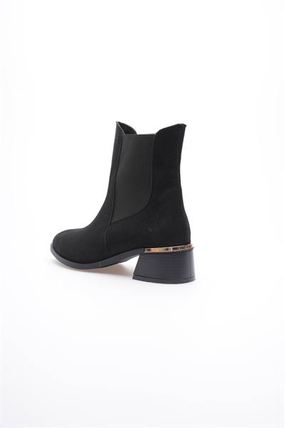 Kadın Süet Bot Topuklu Lastikli Gold Detaylı Siyah Calina