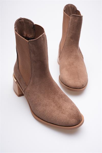Kadın Süet Bot Topuklu Lastikli Gold Detaylı Kahve Calina