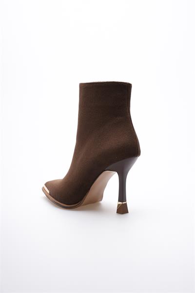 Kadın Süet Bot Yüksek Topuklu Fermuarlı Gold Detaylı Kahve Selora