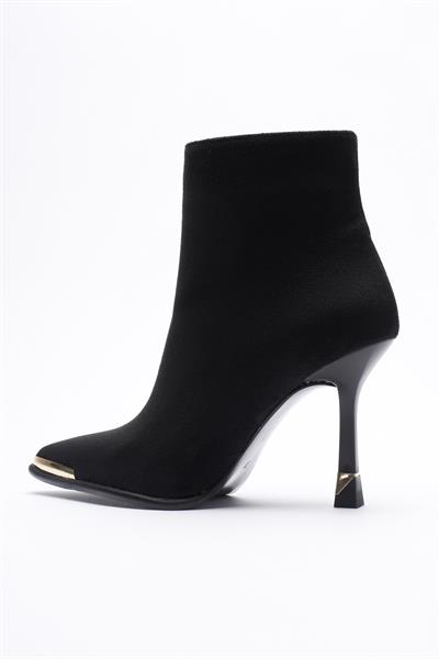 Kadın Süet Bot Yüksek Topuklu Fermuarlı Gold Detaylı Siyah Selora