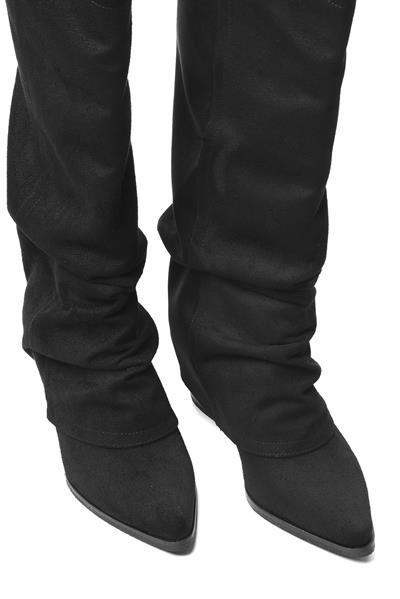 Kadın Süet Çizme Körüklü Çekme Western Siyah Merina