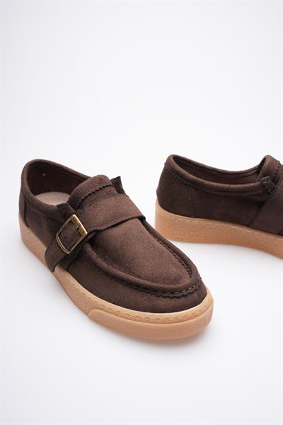 Kadın Süet Loafer Ayakkabı Tokalı Kahve Corven