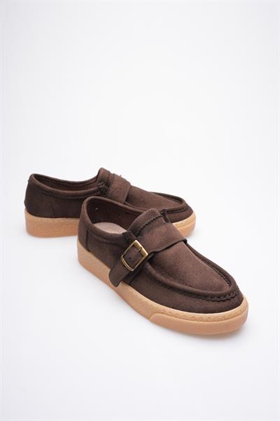 Kadın Süet Loafer Ayakkabı Tokalı Kahve Corven
