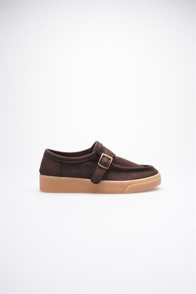 Kadın Süet Loafer Ayakkabı Tokalı Kahve Corven