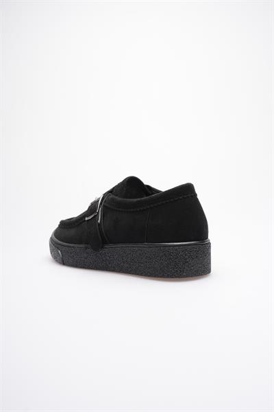 Kadın Süet Loafer Ayakkabı Tokalı Siyah Corven