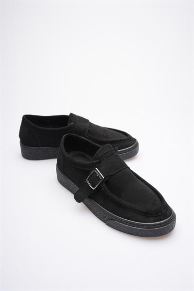 Kadın Süet Loafer Ayakkabı Tokalı Siyah Corven
