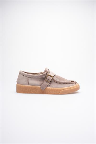 Kadın Süet Loafer Ayakkabı Tokalı Vizon Corven