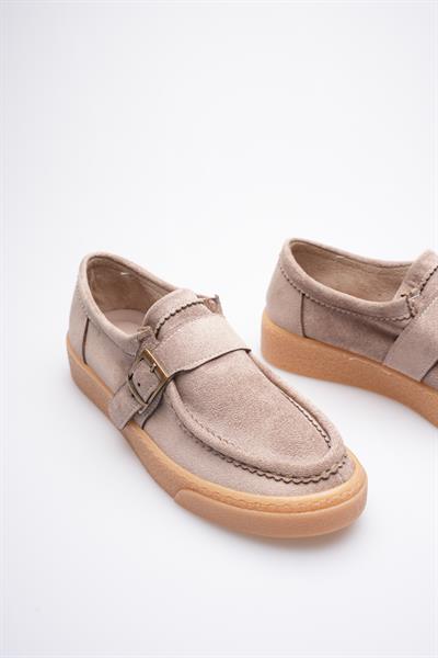 Kadın Süet Loafer Ayakkabı Tokalı Vizon Corven
